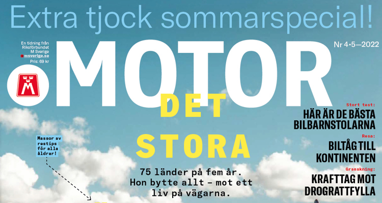 Motor nr 4-5 2022: Smultronställen på bilsemestern! 10 äventyr för hela familjen! Bästa bilbarnstolarna! Test av crossovers för familjen! Dessutom träffar vi Hanna Johansson som bytte allt mot ett liv på vägarna, och så provkör vi Dacia Jogger, Toyota Aygo X och Skoda Karoq. Detta och mycket mer hittar du i vår extra tjocka sommarspecial av Motor. Trevlig läsning!