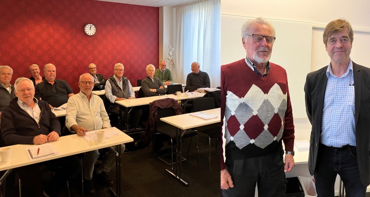 23 mars 2024: Till vänster: deltagare från årsmötet i lokalklubb Stockholm.  Till höger: Vid mötet valdes Jan Björklund till ordförande, här bredvid M Sveriges styrelseordförande Jan Sandberg.