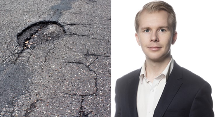 – Potthålen är ett stort och växande problem, säger Tony Gunnarsson, sakkunnig i trafiksäkerhet på Riksförbundet M Sverige.