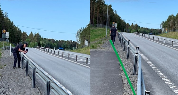 Juni 2024: Inventering av vägars räcken och sidoutrymmen vid E4 i höjd med Djäkneboda. Styrelsemedlem Ulf Björnstig i aktion.