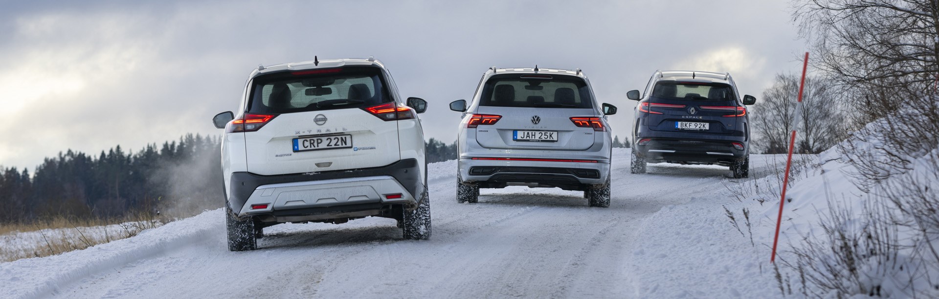 M Sverige testar Nissan X-Trail e-4orce 4wd, Renault Espace E-tech fullhybrid 200 och Volkswagen Tiguan Allspace 2,0 TDI SCR 4MOTION