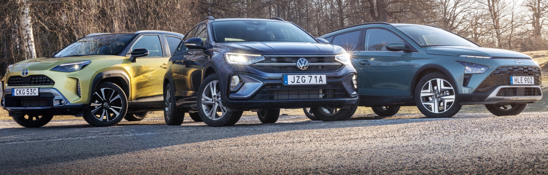 M Sverige testar bästa lilla crossover: Hyundai Bayon 1.0 T-GDI MHEV 100 HK DCT, Toyota Yaris Active AWD-i eller Volkswagen Taigo 1.0 TSI 110 DSG R-line