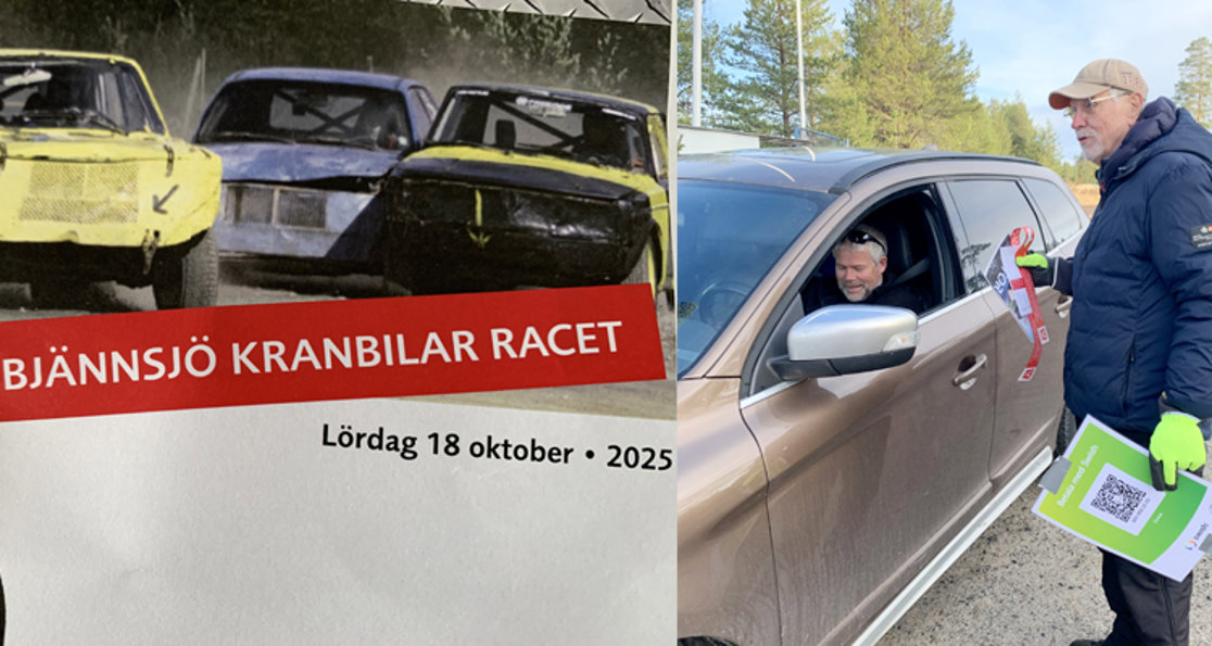 18 oktober 2025: M:s Olle Scherdin inkasserar entréavgift av tillrest åskådare och står beredd överlämna tidningen Motor, program och viltremsa när Swish betalningen var avklarad.