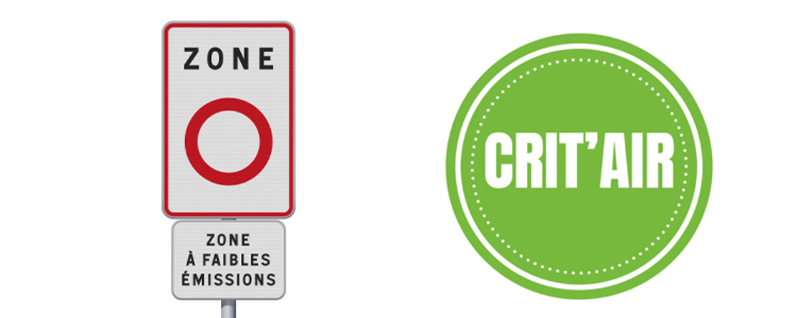Fransk skylt för miljözoner, Zones à faibles émissions, ZFE, här behöver du beställt en vignette Crit'Air för att kunna köra in utan att bli bötfälld.