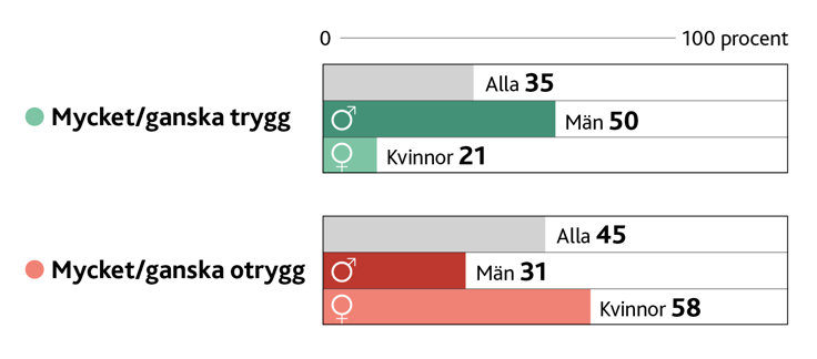 45 procent av de tillfrågade i Demoskop-undersökning från 2022 känner sig otrygga att stanna på rastplatser under kvällstid, och för kvinnor är andelen 58 procent.